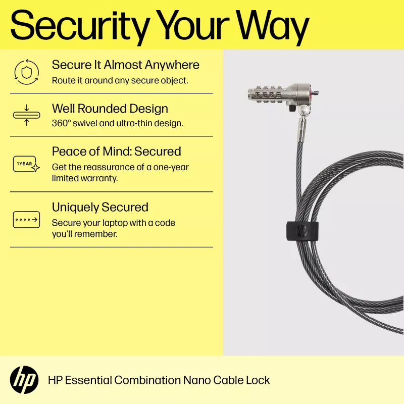 HP Essential Nano combinatiekabelslot, 1,83 m, combinatieslot, roestvrijstaal