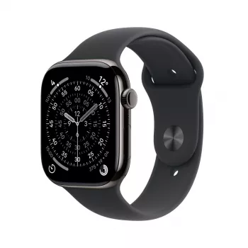 APPLE Watch Series 11 GPS + Cellular 46mm leisteen titanium behuizing met zwarte sportband S/M