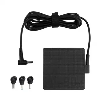 Voeding ASUS U90W-01 (ADP-90LE B) 90W, 100–240V ingang, passieve koeling, 75×75 mm, 0,16 m kabel, zwart