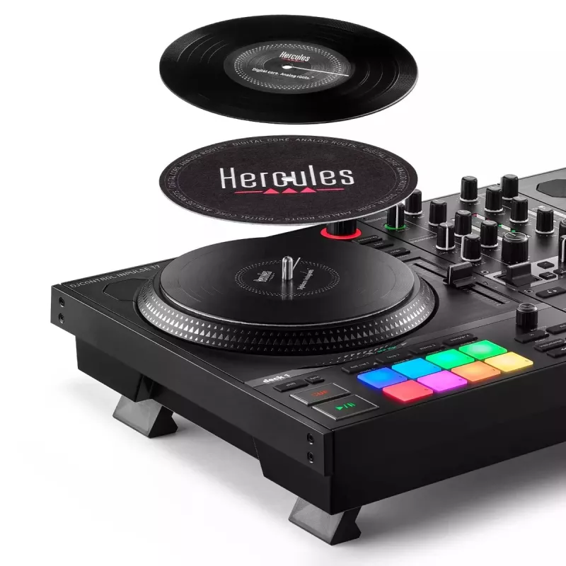 Hercules INPULSE T7 zwart dj-controller – 3,5 mm/6,35 mm hoofdtelefoon, USB-kabel, 652×350×90 mm