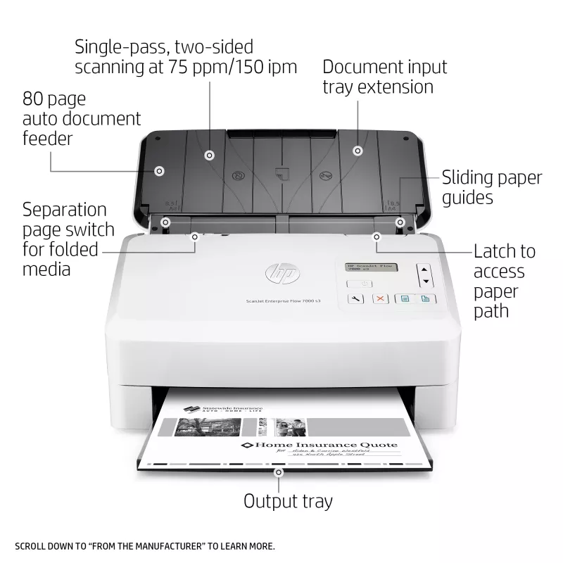 HP Scanjet Enterprise Flow 7000 s3 sheetfed scanner 600 x 600 DPI A4 wit