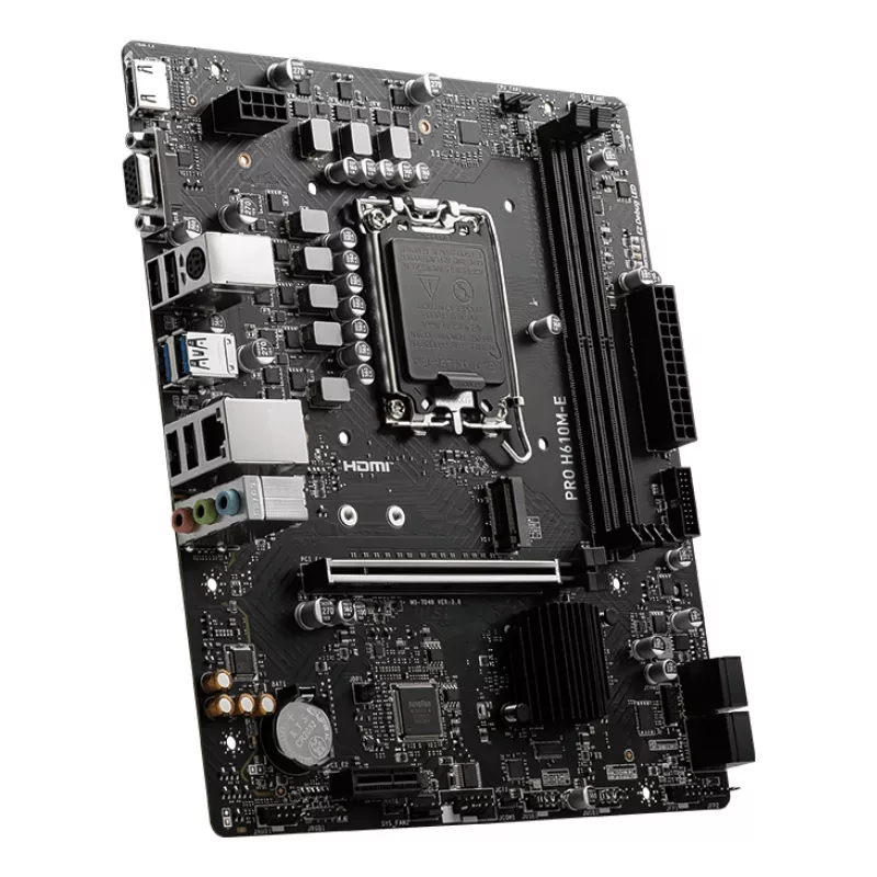 Moederbord MSI PRO H610M-E — Intel H610, LGA 1700, micro ATX, DDR5, 2x DIMM, max 96 GB, 2.5Gb LAN, HDMI, 4x SATA III