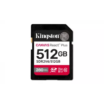 Kingston Technology 512GB Canvas React Plus SDXC UHS-II 280R/150W U3 V60 voor Full HD/4K