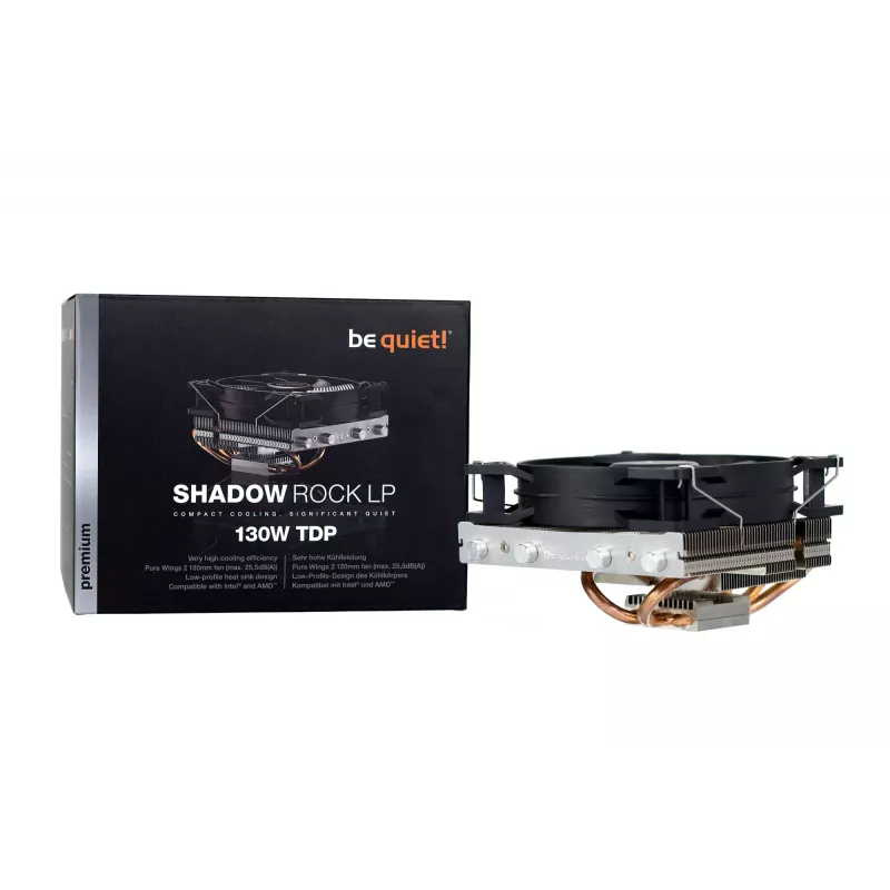 be quiet! Shadow Rock LP CPU-koeler, 120 mm ventilator, Intel LGA1700/1200/1150/1151/1155/2011 Square ILM, AMD AM5/AM4/AM3(+)/AM2(+)/FM1/FM2(+), 130 W TDP, hoogte 75,4 mm