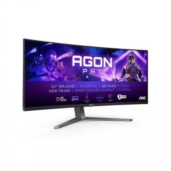 AOC AGON PRO AG346UCD computermonitor 86,4 cm (34 inch) 3440 x 1440 pixels Wide Quad HD QD-OLED zwart, grijs