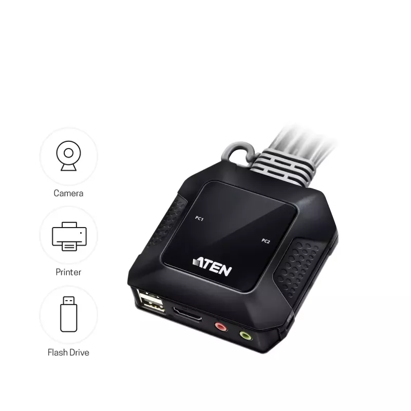 ATEN 2-poorts USB 4K HDMI KVM-switch met afstandsbediening voor poortselectie