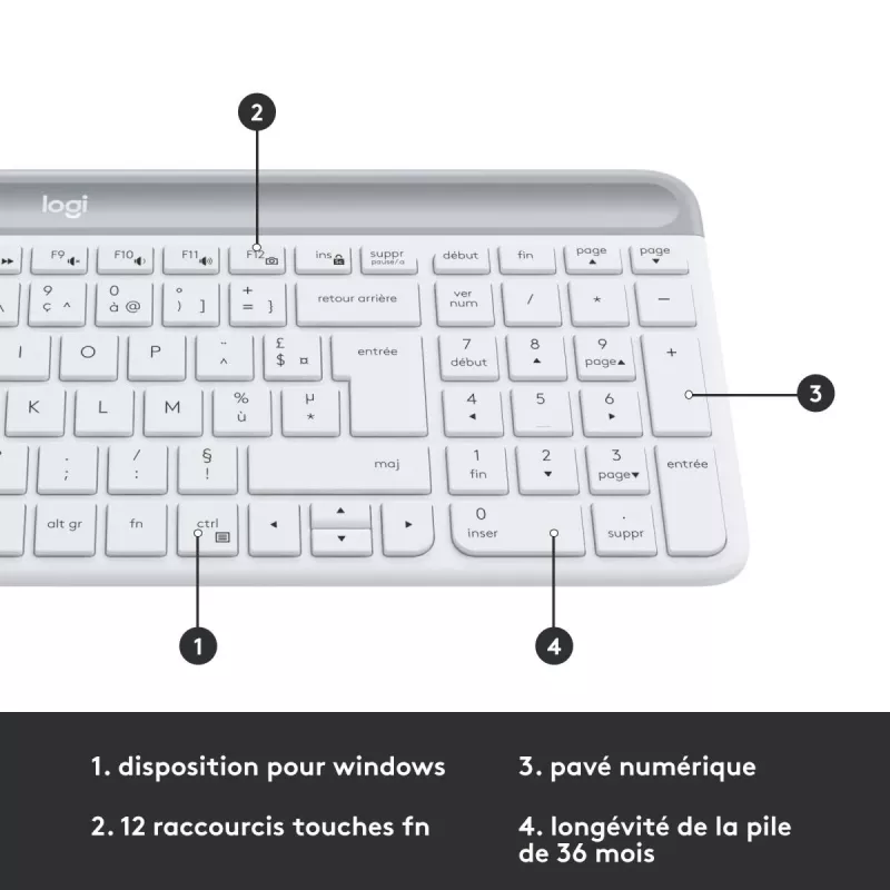 LOGITECH slanke draadloze toetsenbord en muis combo Mk470 - Offwhite - Azerty Frans