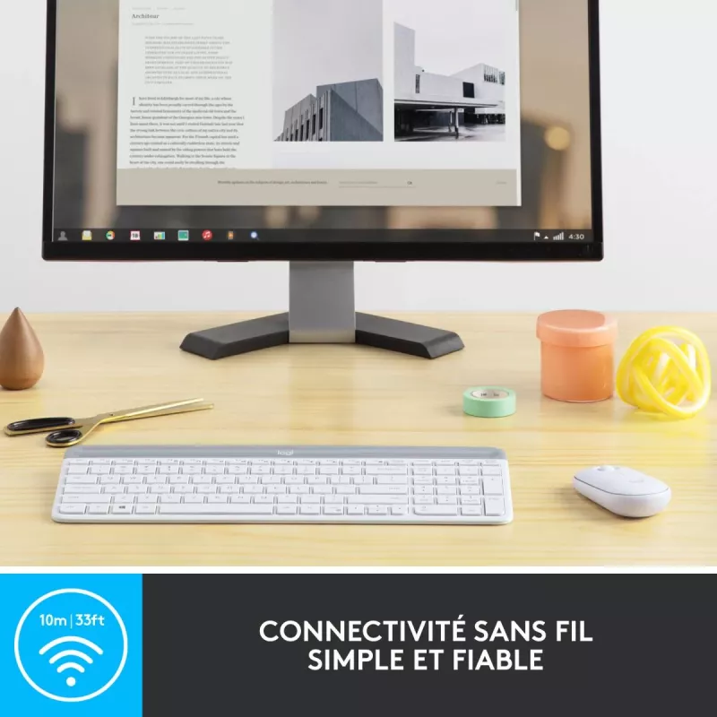 LOGITECH slanke draadloze toetsenbord en muis combo Mk470 - Offwhite - Azerty Frans