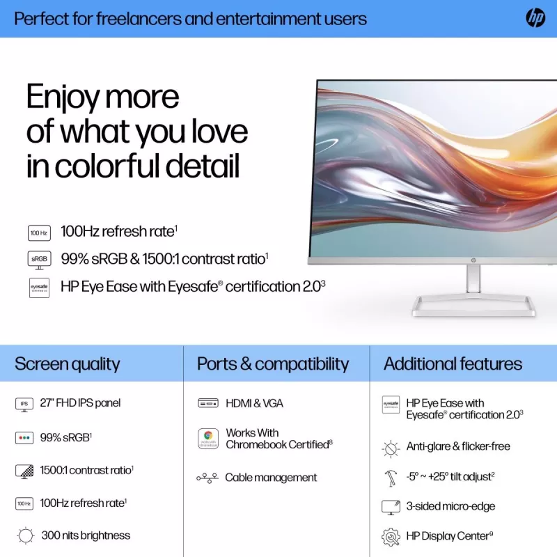 HP Desktop Monitor - Serie 5 527sw - 27 inch - 1920x1080 (FHD) - IPS