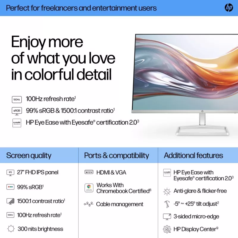 HP Desktop Monitor - Serie 5 527sw - 27 inch - 1920x1080 (FHD) - IPS