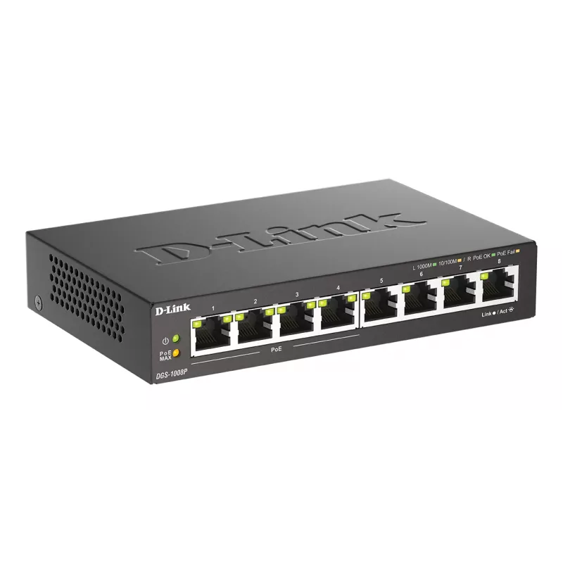 Unmanaged Switch D-Link DGS-1008P/E, L2, 8 poorten, PoE