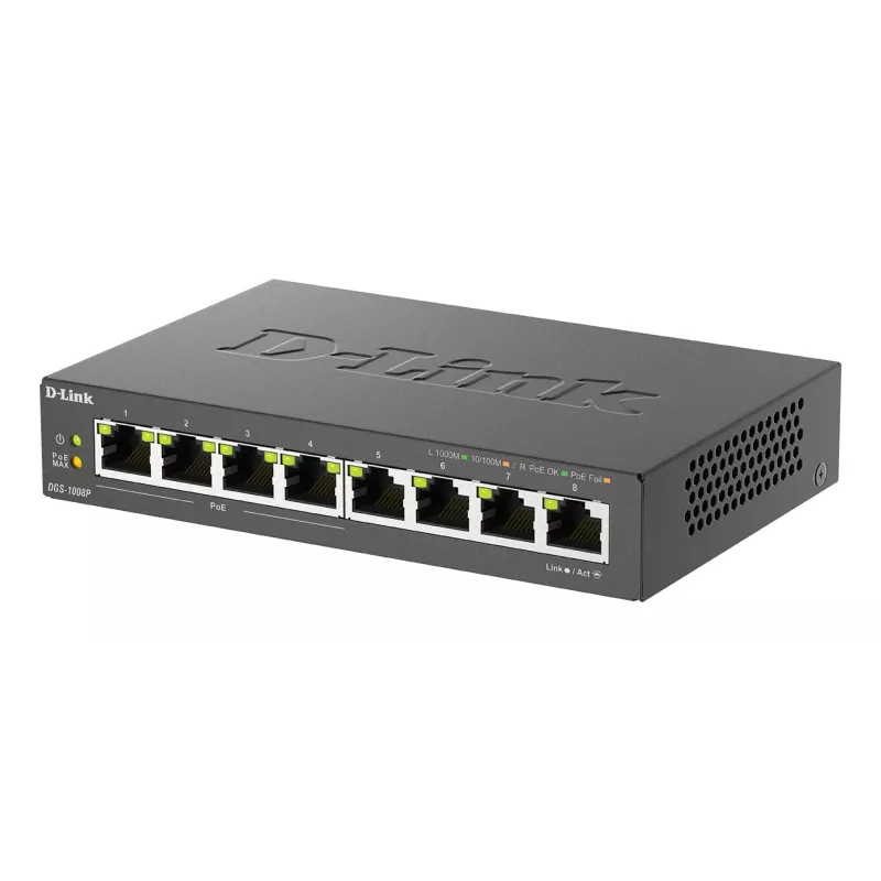 Unmanaged Switch D-Link DGS-1008P/E, L2, 8 poorten, PoE