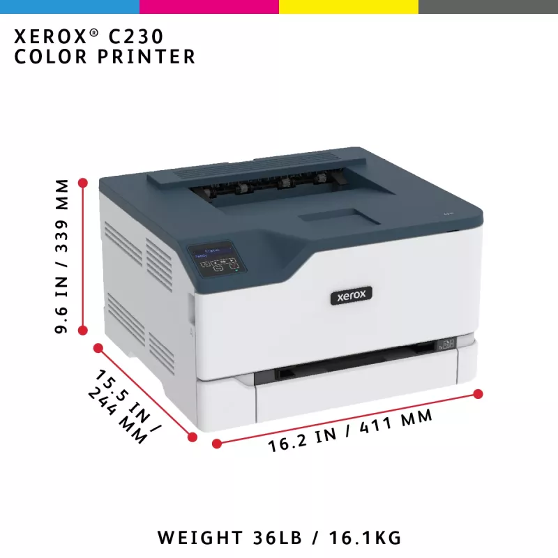 Xerox C230 A4 22ppm draadloze duplex printer PS3 PCL5e6 2 papierladen totaal 251 vel