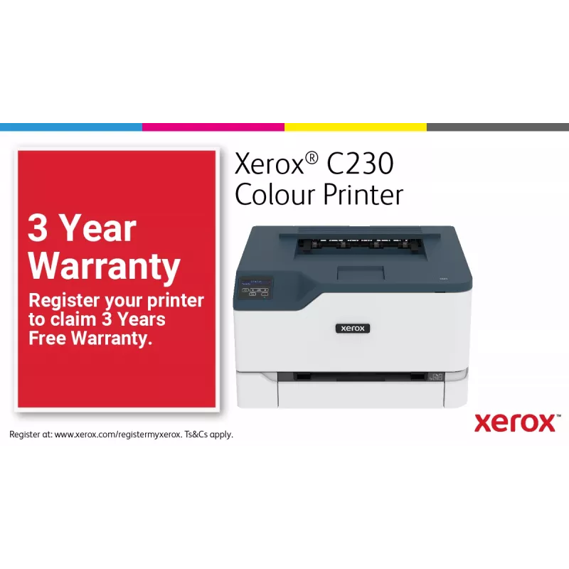 Xerox C230 A4 22ppm draadloze duplex printer PS3 PCL5e6 2 papierladen totaal 251 vel