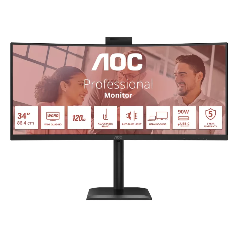 AOC E4 CU34E4CW computermonitor 86,4 cm (34 inch) 3440 x 1440 pixels UltraWide Quad HD LED zwart