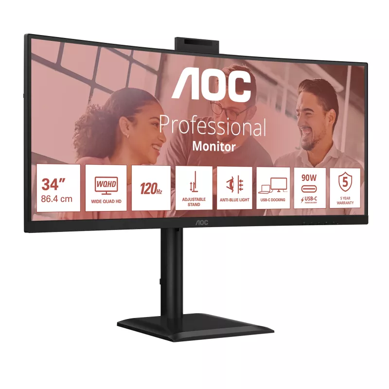 AOC E4 CU34E4CW computermonitor 86,4 cm (34 inch) 3440 x 1440 pixels UltraWide Quad HD LED zwart