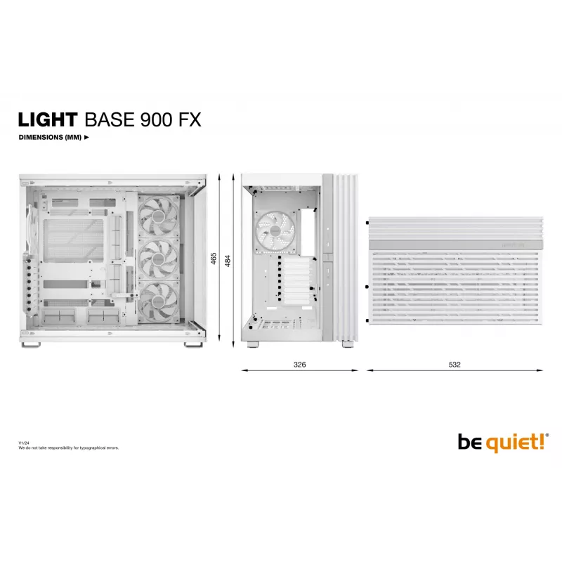 be quiet! Light Base 900 FX pc-behuizing, Full Tower, E-ATX / XL-ATX, gehard glas, 4 ventilatoren van 140 mm, cpu-koeler van 190 mm, wit