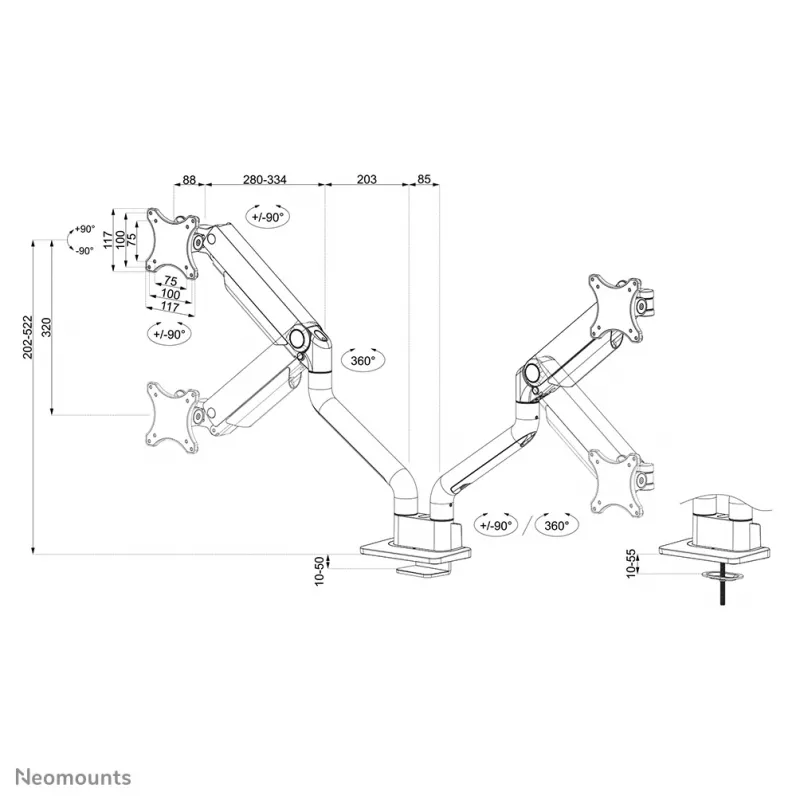 Neomounts DS70S-950BL2 monitorarm 17-35 inch - gasveer - Topfix - 180°-stop