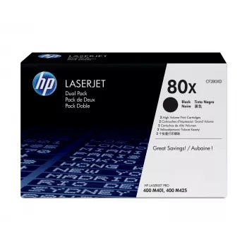 HP 80X 2-pack hoge capaciteit zwart originele LaserJet-tonercartridges