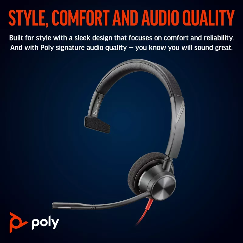 HP Poly Blackwire 3310 monaurale headset met USB-C + USB-C/A-adapter