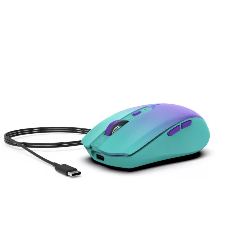 INCA draadloze muis Iwm-511rm – RF draadloos + Bluetooth + USB Type-C – 1600 dpi – 6 toetsen – groen paars