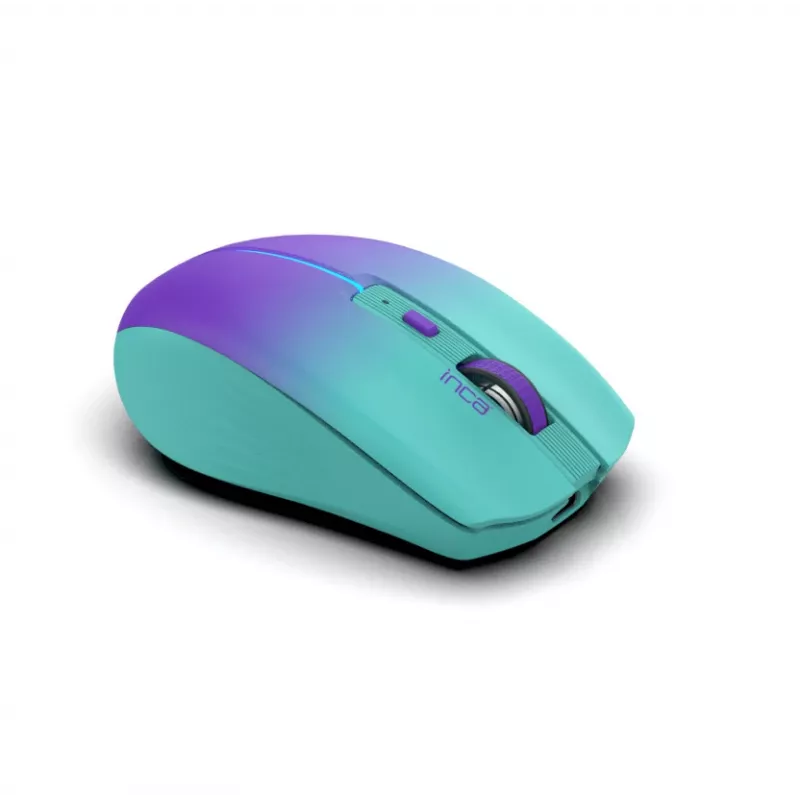 INCA draadloze muis Iwm-511rm – RF draadloos + Bluetooth + USB Type-C – 1600 dpi – 6 toetsen – groen paars