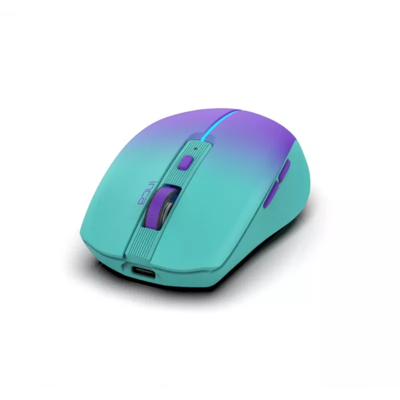 INCA draadloze muis Iwm-511rm – RF draadloos + Bluetooth + USB Type-C – 1600 dpi – 6 toetsen – groen paars