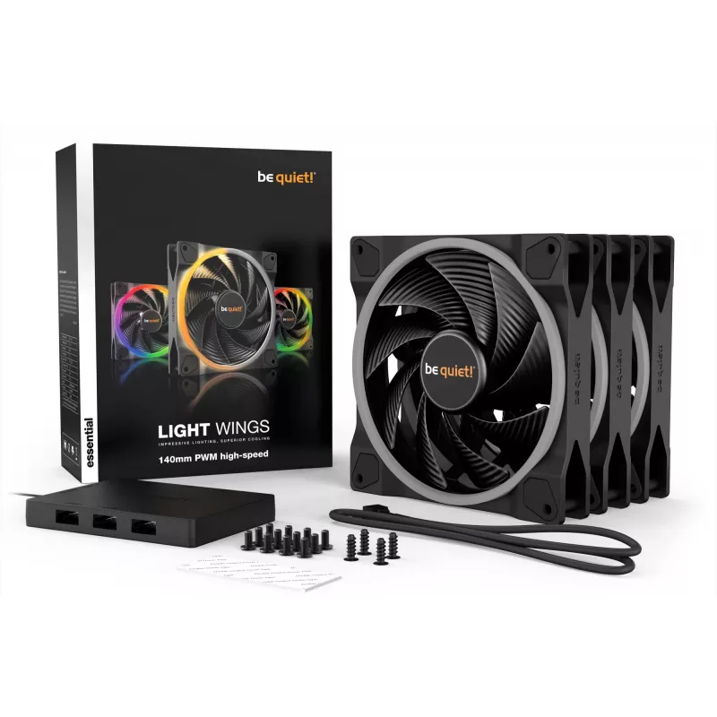 be quiet Light Wings 140mm ARGB PWM high-speed ventilator zwart 3-pack