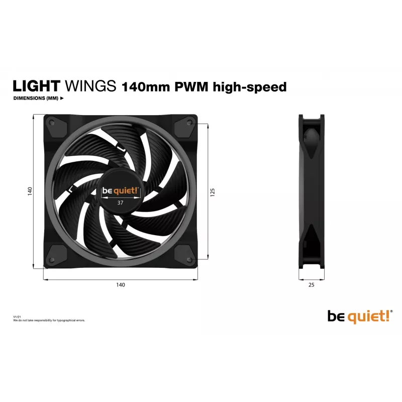 be quiet Light Wings 140mm ARGB PWM high-speed ventilator zwart 3-pack
