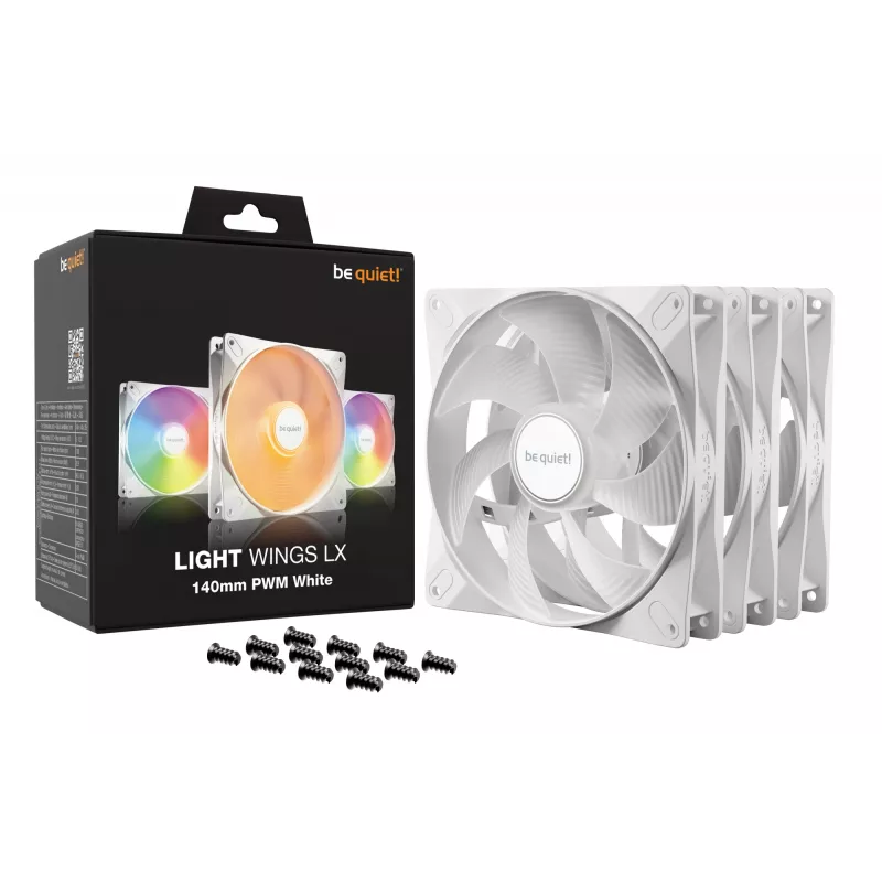 bequiet! LIGHT WINGS LX 140mm PWM 3-pack wit — 140×25 mm ventilator, 1200 tpm, 95 m³/h, RGB-LED's