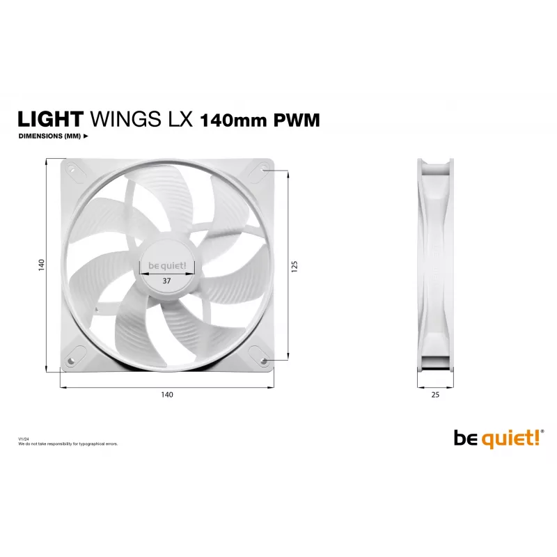 bequiet! LIGHT WINGS LX 140mm PWM 3-pack wit — 140×25 mm ventilator, 1200 tpm, 95 m³/h, RGB-LED's