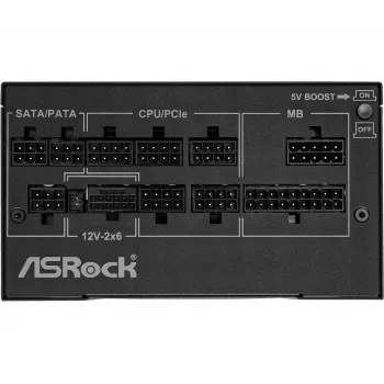 Voeding ASRock Phantom Gaming PG-1000G 750 W, ATX 20+4 pin, 80 PLUS Gold, 135 mm ventilator, volledig modulair, zwart