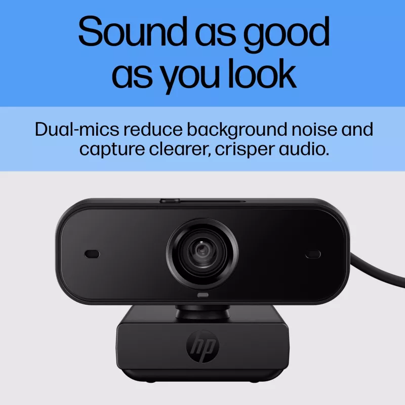 HP 435 FHD webcam (77B10AA), 2 MP, 1920 x 1080, 30 fps, USB-A 2.0, autofocus, privacyklep, dubbele microfoons, zwart