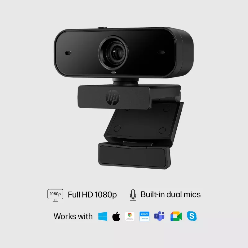 HP 435 FHD webcam (77B10AA), 2 MP, 1920 x 1080, 30 fps, USB-A 2.0, autofocus, privacyklep, dubbele microfoons, zwart