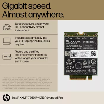 HP XMM 7560 R+ LTE-Advanced Pro WWAN, China, zakelijk, -20 - 65 °C, -40 - 85 °C, Windows 10, Windows 11, 42 mm