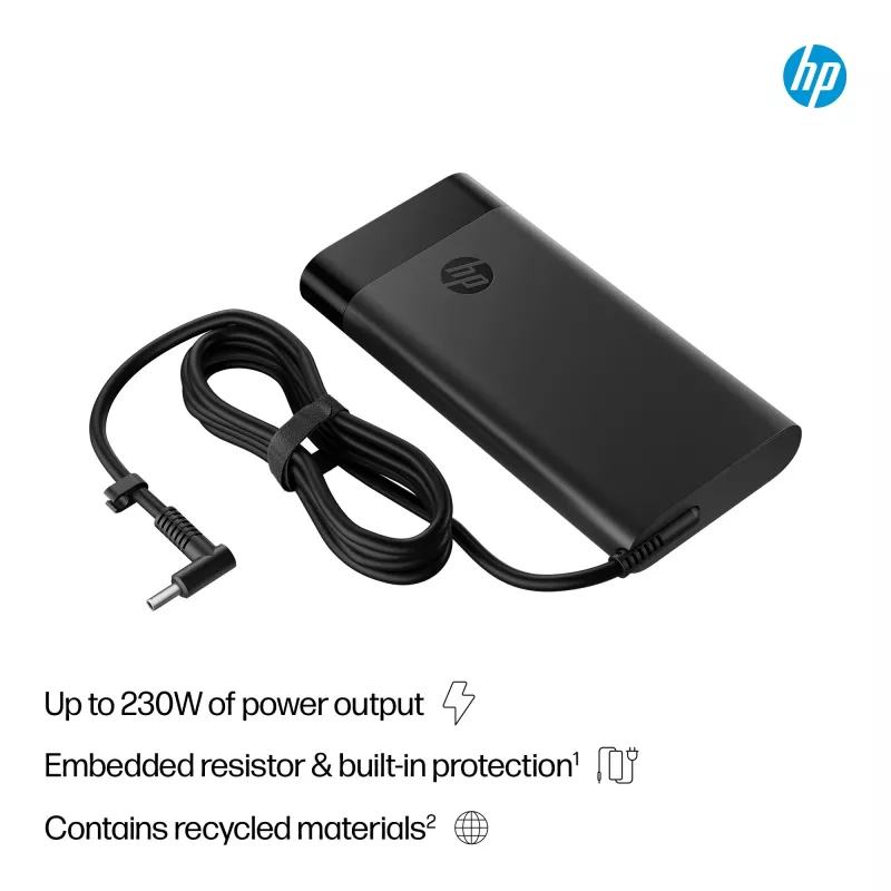 HP 230 W Smart netadapter (AQ9X8AA) voor laptops, voor binnengebruik, 115 V ingang, 4,5 mm, EU-stekker, zwart