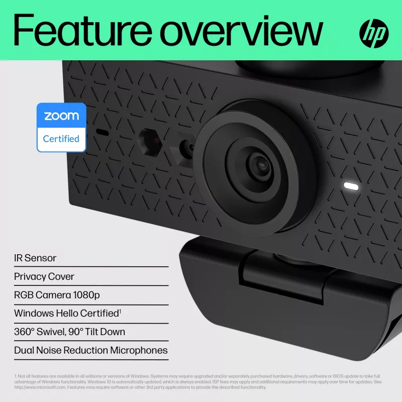 HP 620 FHD-webcam, 4 MP, 1920 x 1080 pixels, Full HD, 60 fps, 720p, 1080p, 5x