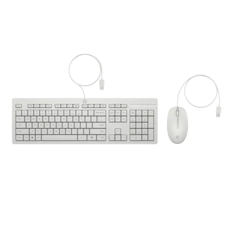 HP 225 bedrade muis- en toetsenbordset, volledige grootte (100%), bedraad, USB, wit, muis inbegrepen