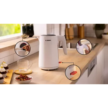 Bosch TWK2M161 waterkoker, 1,7 l, 2400 W, wit, kunststof behuizing, 360°-basis