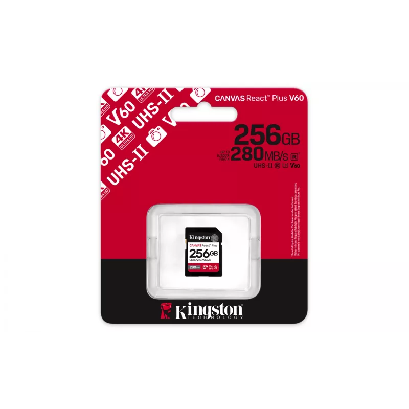 Kingston Technology 256GB Canvas React Plus SDXC UHS-II 280R/150W U3 V60 voor Full HD/4K