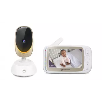 Videocamera Motorola VM85 CONNECT — 5 inch TFT-display, 480×272, 300 m bereik, 2× digitale zoom, 2,4 GHz Wi‑Fi/FHSS, tweeweg-audio, wit
