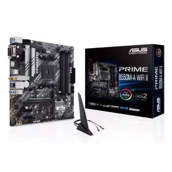 Moederbord ASUS PRIME B550M-A WIFI II micro ATX — AMD B550, socket AM4, DDR4, 4 DIMM, Wi‑Fi 6, Bluetooth 5.2, 2x M.2, HDMI 2.1