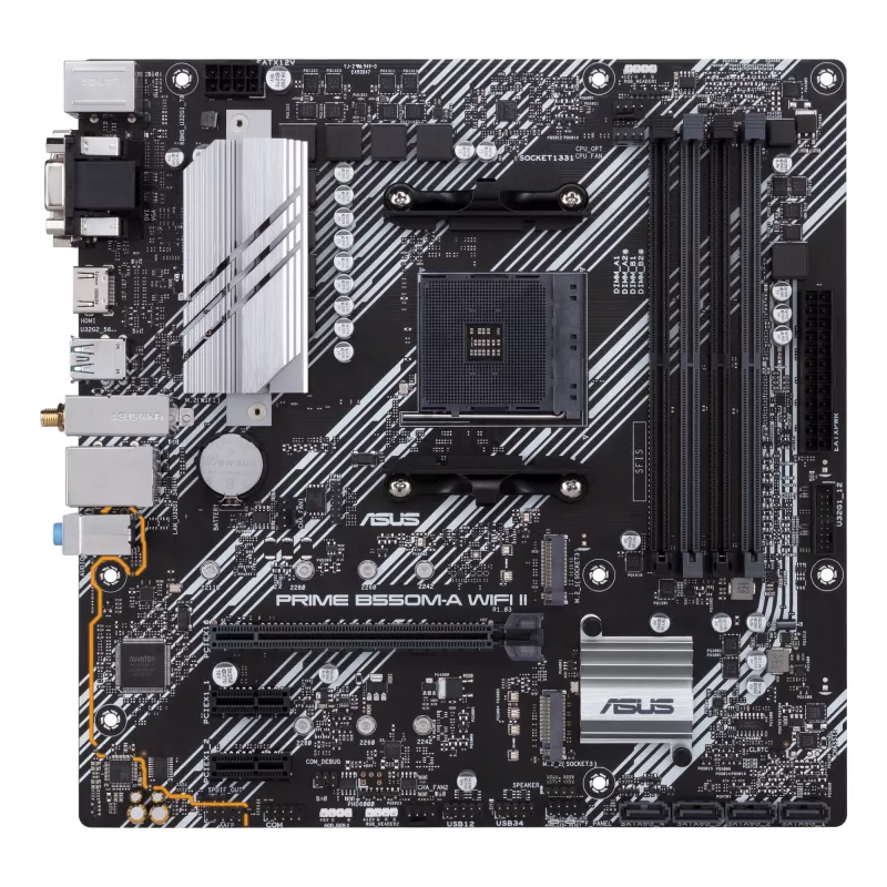Moederbord ASUS PRIME B550M-A WIFI II micro ATX — AMD B550, socket AM4, DDR4, 4 DIMM, Wi‑Fi 6, Bluetooth 5.2, 2x M.2, HDMI 2.1