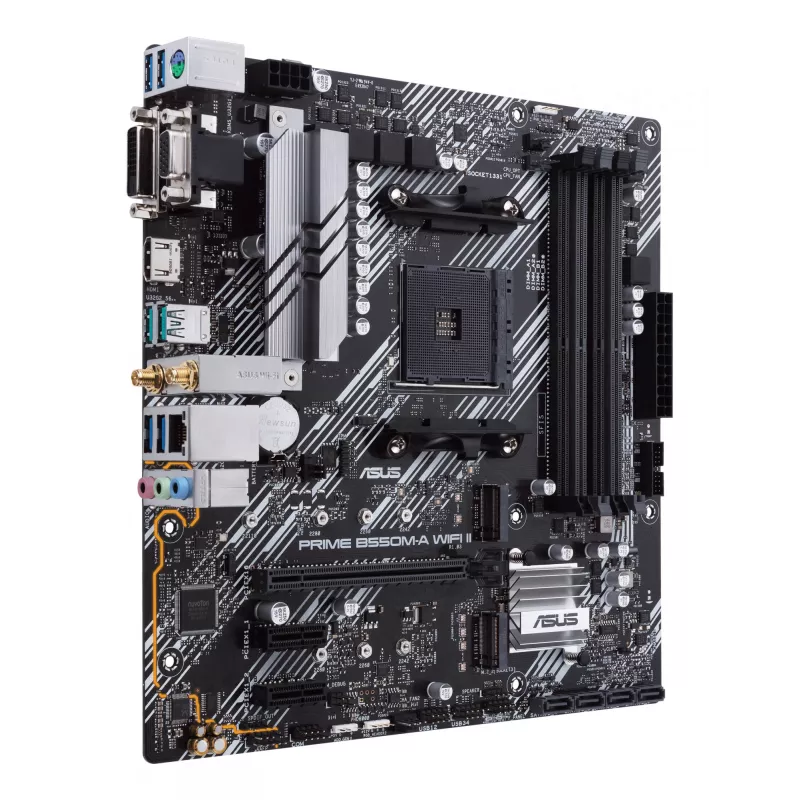 Moederbord ASUS PRIME B550M-A WIFI II micro ATX — AMD B550, socket AM4, DDR4, 4 DIMM, Wi‑Fi 6, Bluetooth 5.2, 2x M.2, HDMI 2.1