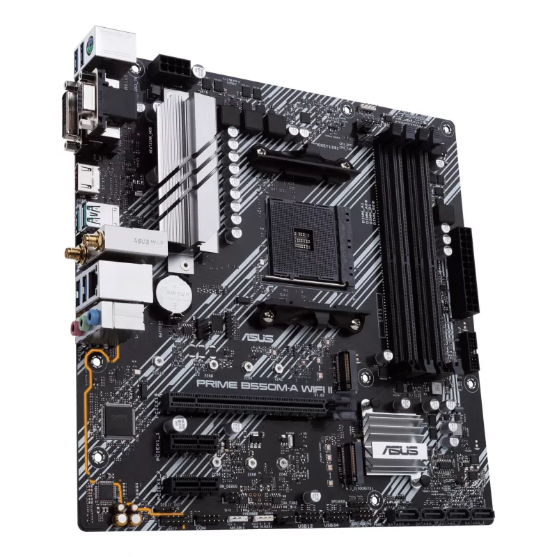 Moederbord ASUS PRIME B550M-A WIFI II micro ATX — AMD B550, socket AM4, DDR4, 4 DIMM, Wi‑Fi 6, Bluetooth 5.2, 2x M.2, HDMI 2.1