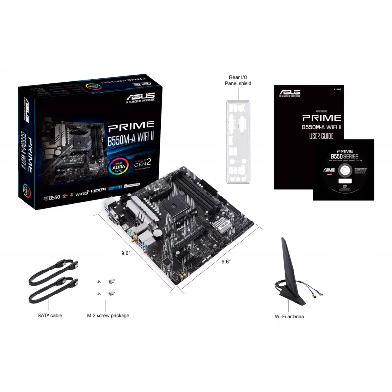 Moederbord ASUS PRIME B550M-A WIFI II micro ATX — AMD B550, socket AM4, DDR4, 4 DIMM, Wi‑Fi 6, Bluetooth 5.2, 2x M.2, HDMI 2.1
