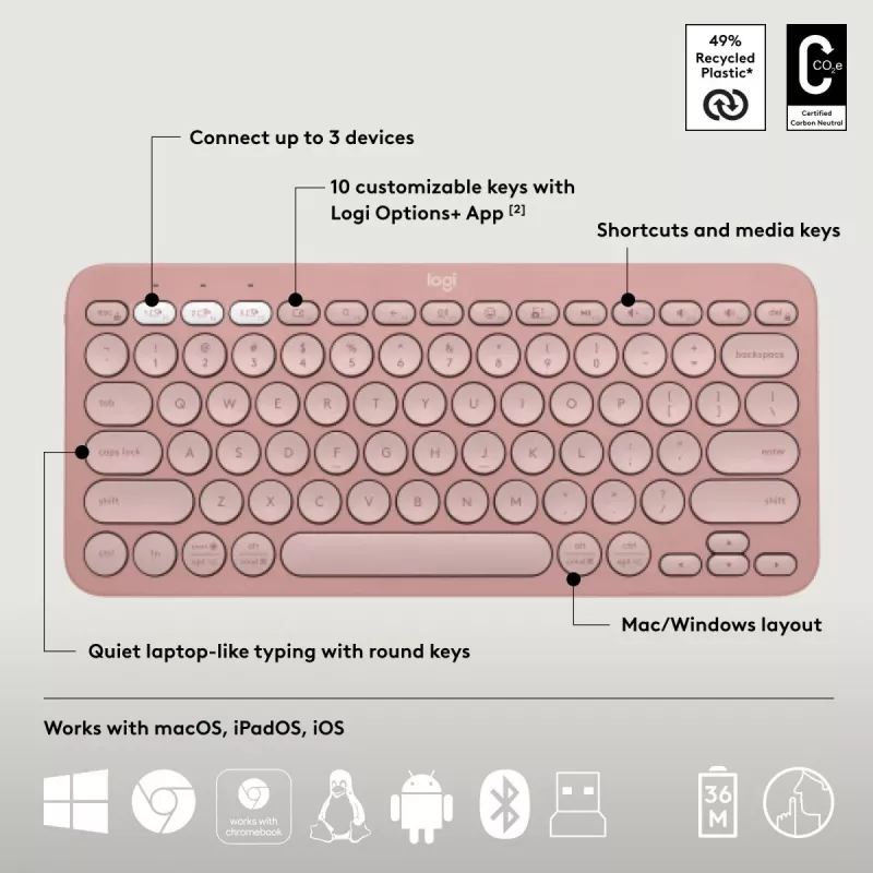 Logitech Pebble 2 Combo draadloze toetsenbord muis roze QWERTY