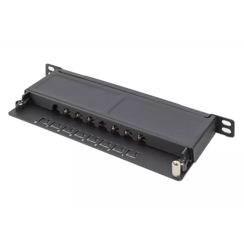 DIGITUS patchpanel CAT6A afgeschermd, 8-poorts 1/2U, 10-inch rackmontage, zwart RAL 9005