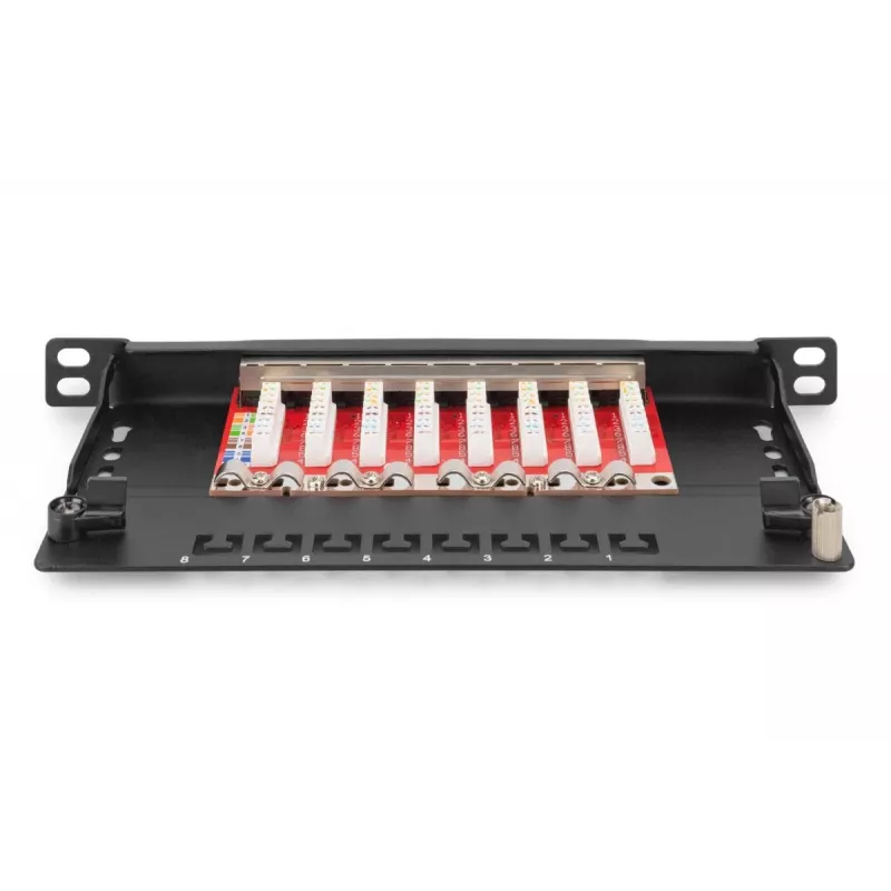DIGITUS patchpanel CAT6A afgeschermd, 8-poorts 1/2U, 10-inch rackmontage, zwart RAL 9005