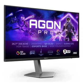AOC AGON PRO AG276QZD2 computermonitor 67,3 cm (26,5 inch) 2560 x 1440 pixels Quad HD QD-OLED zwart, grijs